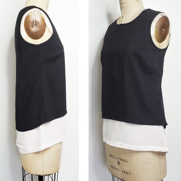 Atmos & Here Womens Black and White Layered Sleeveless Top Tank Top Colorblock 6 - Picture 1 of 6